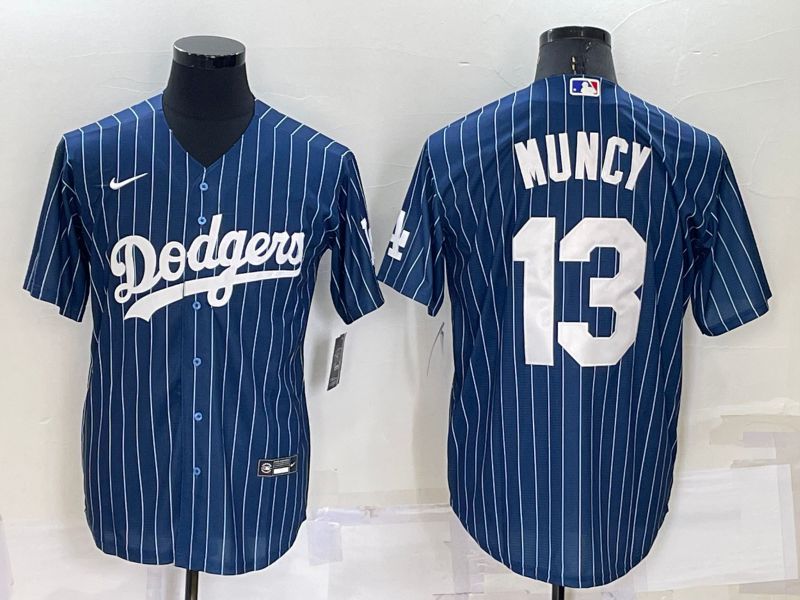 Men Los Angeles Dodgers #13 Muncy Blue Stripe Throwback Nike 2022 MLB Jersey
